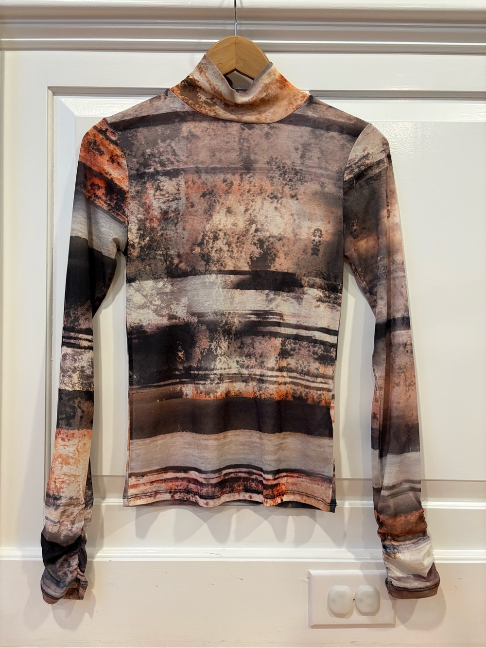 TOPSHOP - Abstract Flames Semi-Sheer Long-Sleeve Turtleneck